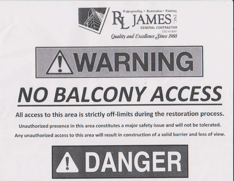 Warning No Balcony Access Sign